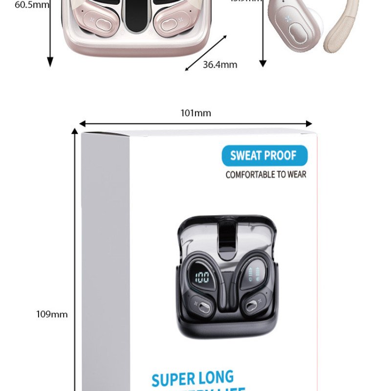 LED digital display noise reduction sports fitness ear-mounted Huaqiangbei true wireless Bluetooth headphones