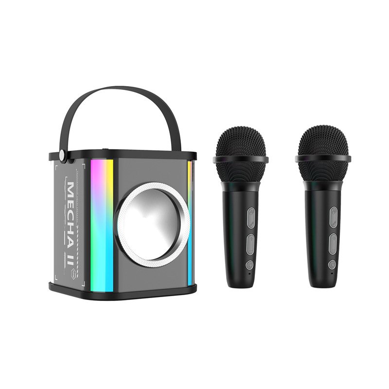 Outdoor portable live broadcast wireless Bluetooth audio transparent mecha subwoofer dual microphone karaoke audio