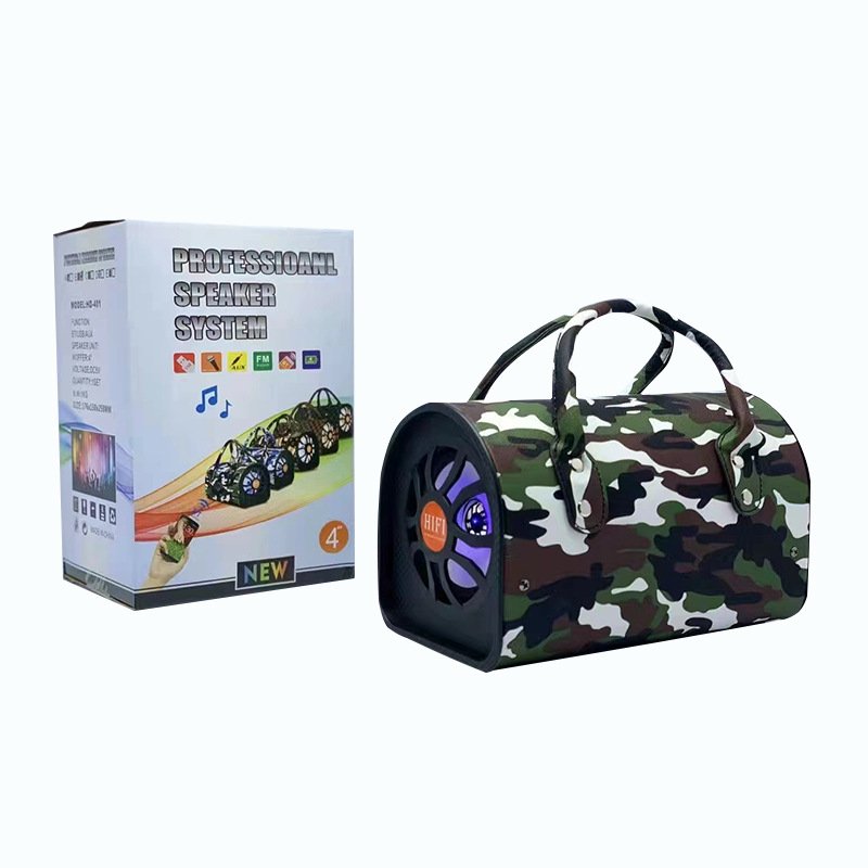 4-inch portable Bluetooth speaker with microphone card for radio reception, camouflage gift, desktop wireless flashing speaker