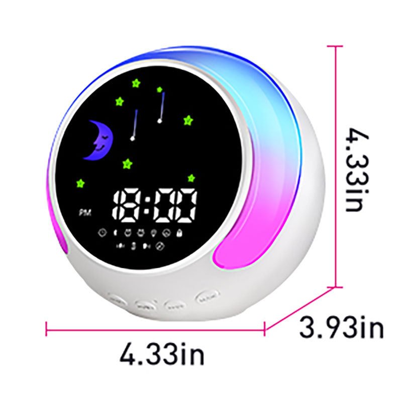 Alarm clock function, multi-color adjustable light, sleep music, Bluetooth speaker