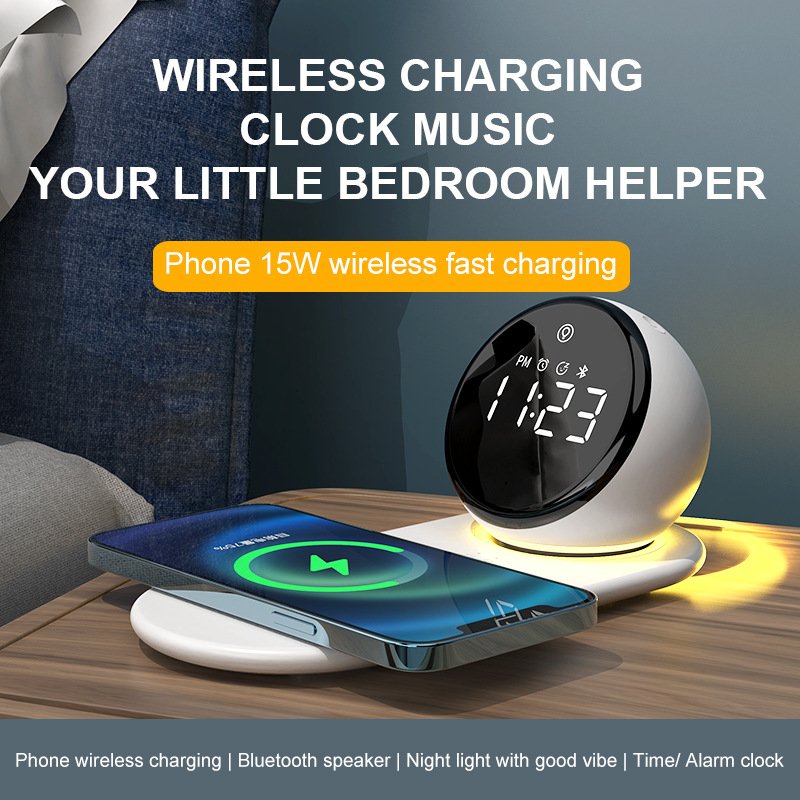 multifunctional Bluetooth speaker home atmosphere night light clock mobile phone wireless charging speaker