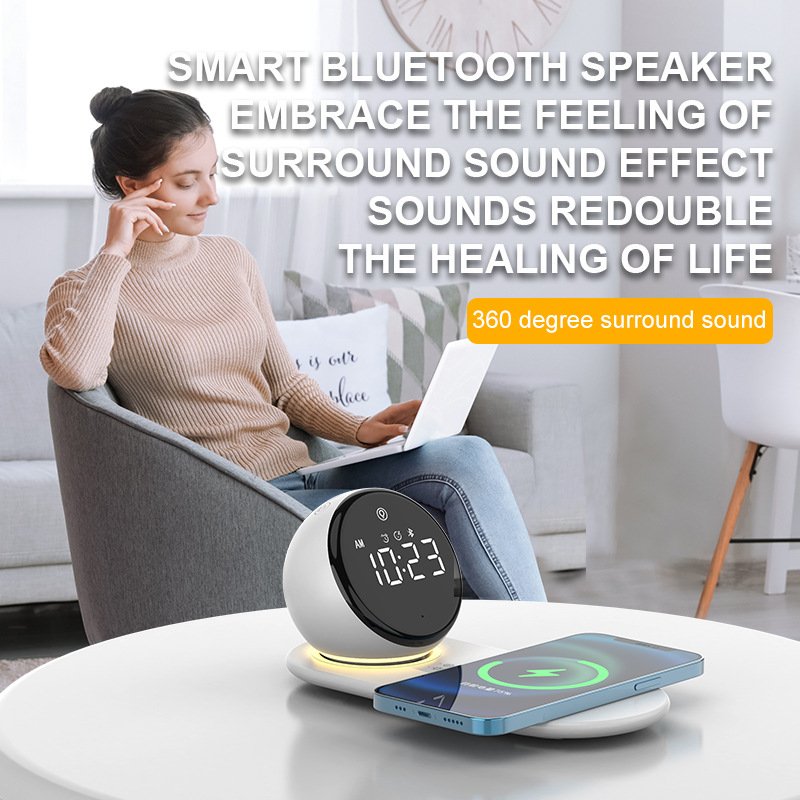 multifunctional Bluetooth speaker home atmosphere night light clock mobile phone wireless charging speaker
