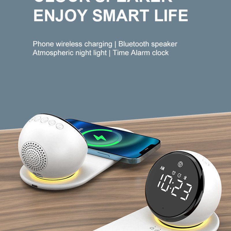 multifunctional Bluetooth speaker home atmosphere night light clock mobile phone wireless charging speaker