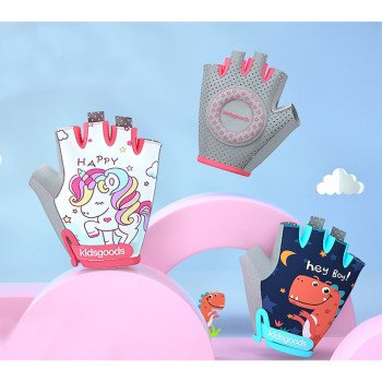 Children's sports safety gloves cycling roller skating hand print cartoon male and female anti slip half finger gloves XG38