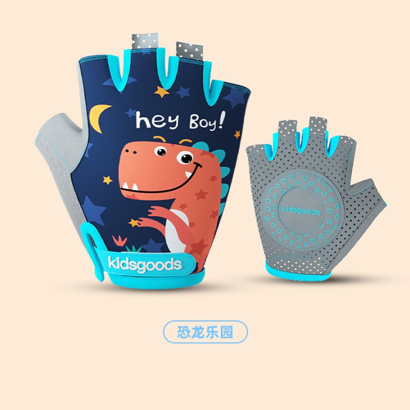 Children's sports safety gloves cycling roller skating hand print cartoon male and female anti slip half finger gloves XG38