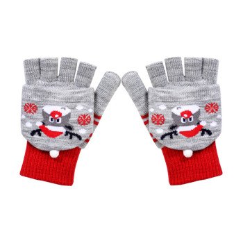 Christmas gloves for women, winter half finger flip cover, cold proof, warm knit yarn, cute cartoon, exposed finger student gloves