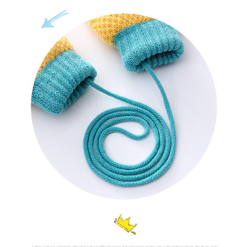 Wholesale of cute knitted children's gloves for babies in autumn and winter, with added velvet for warmth and cold protection. Hanging neck for young children