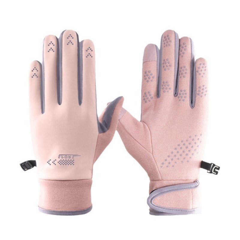 Warm and plush thick women's outdoor sports driving electric bike, cold proof, anti slip, touch screen, waterproof, winter cycling gloves