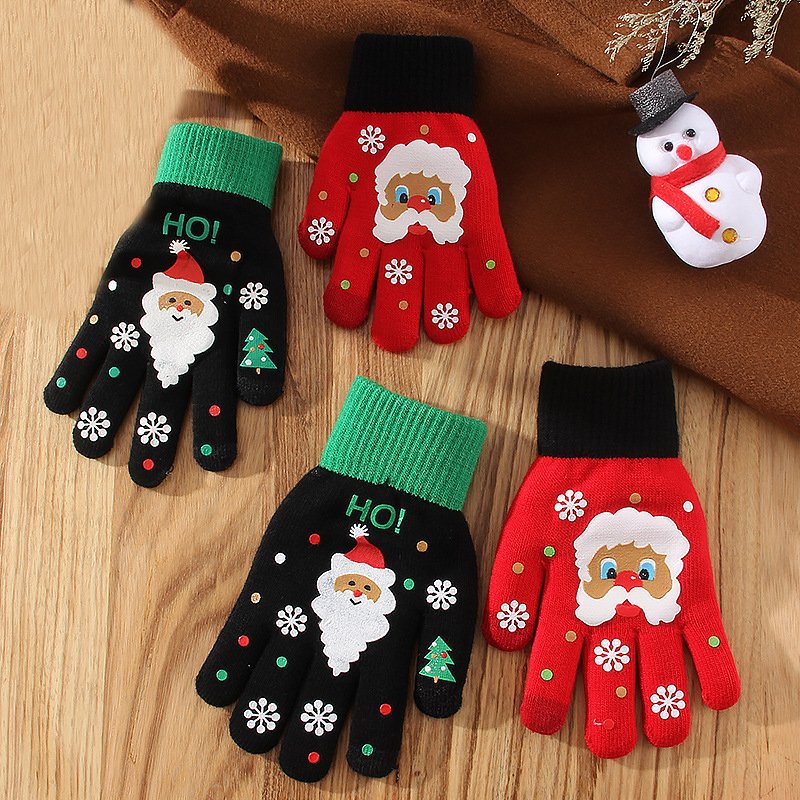 Female student autumn and winter five finger touch screen knitted yarn for warmth and cold protection, thick riding bike wholesale, Christmas gloves