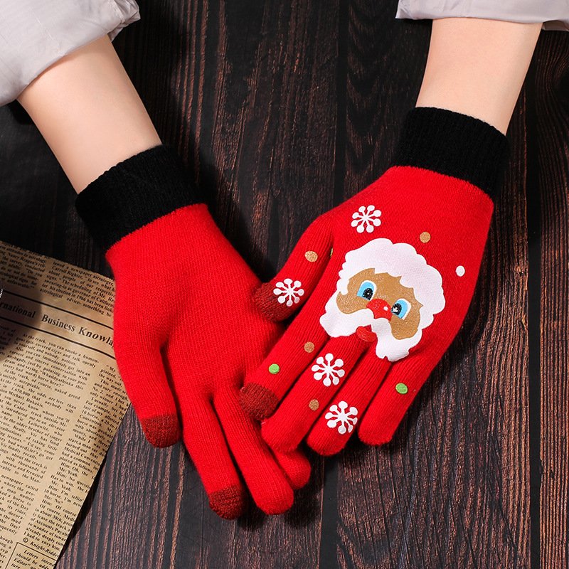 Female student autumn and winter five finger touch screen knitted yarn for warmth and cold protection, thick riding bike wholesale, Christmas gloves
