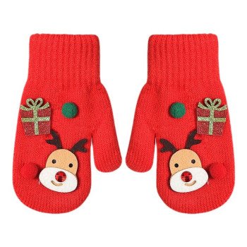 Parent child winter knitted yarn with plush insulation and thickened bag for Christmas outdoor windproof and cold proof cycling gloves