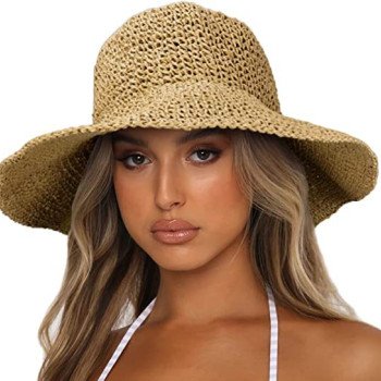 New Women's Large brimmed Sunscreen Sun Hat Fashionable and Versatile Foldable Wide brimmed Travel Straw Hat