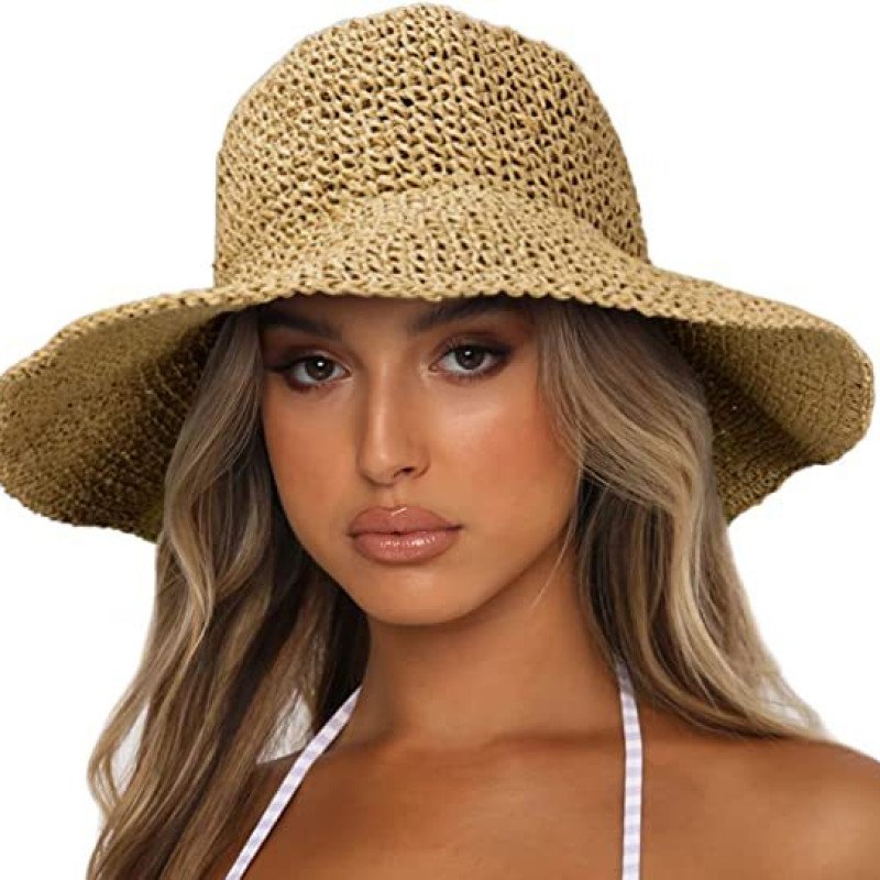 New Women's Large brimmed Sunscreen Sun Hat Fashionable and Versatile Foldable Wide brimmed Travel Straw Hat