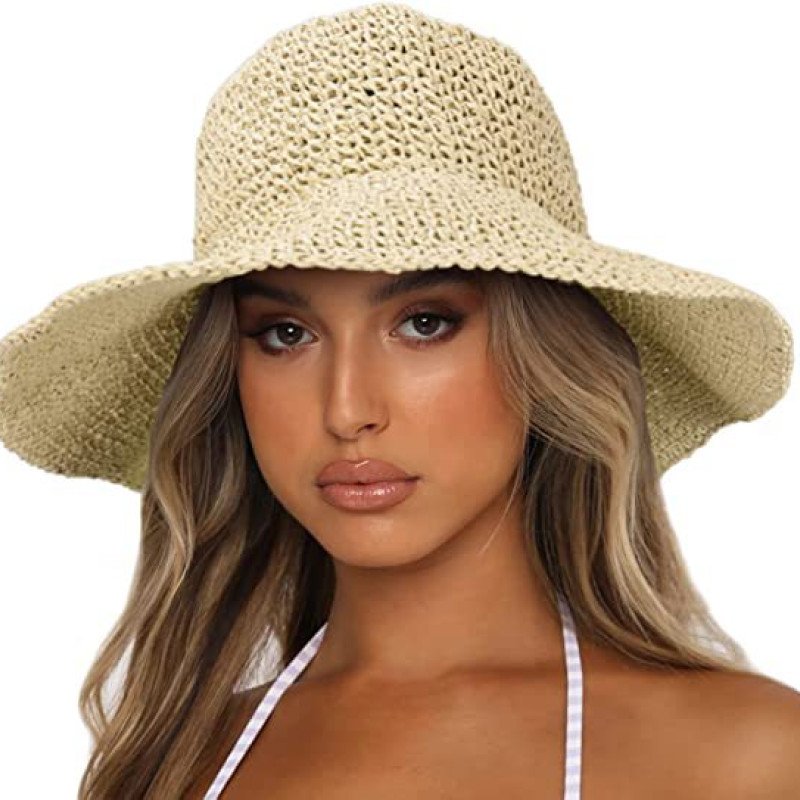 New Women's Large brimmed Sunscreen Sun Hat Fashionable and Versatile Foldable Wide brimmed Travel Straw Hat