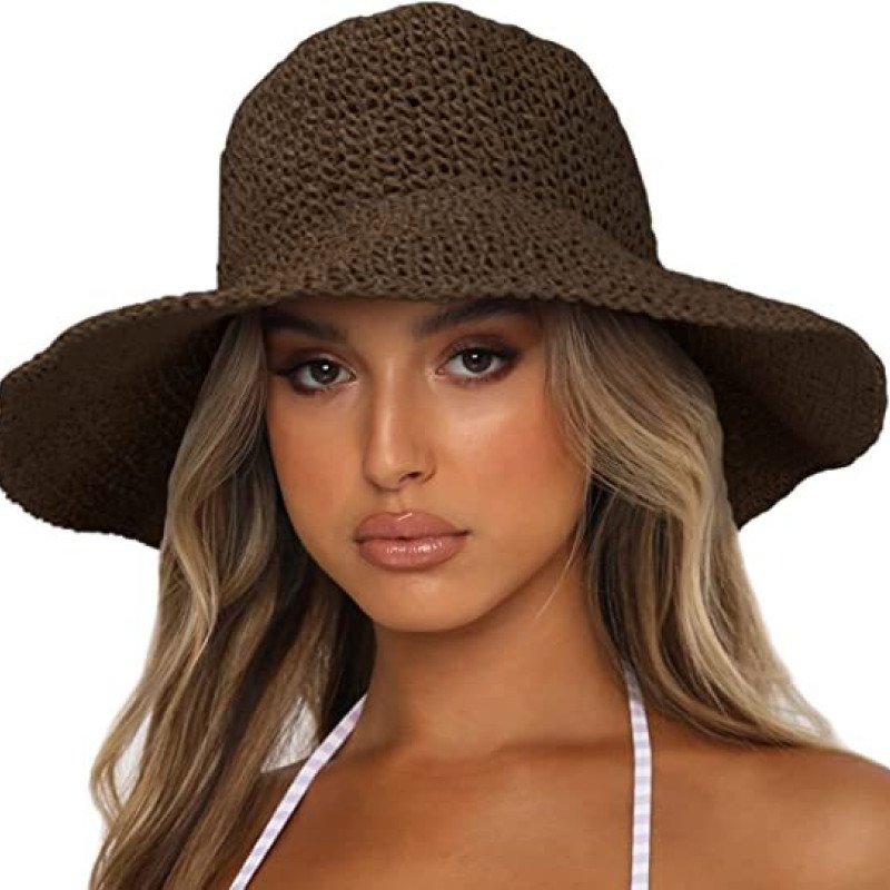 New Women's Large brimmed Sunscreen Sun Hat Fashionable and Versatile Foldable Wide brimmed Travel Straw Hat