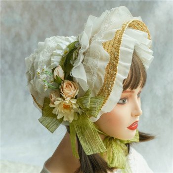 Rural style Lolita hat for girls, court lace flower French retro straw hat