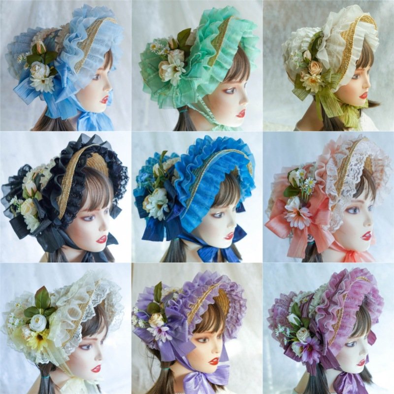 Rural style Lolita hat for girls, court lace flower French retro straw hat