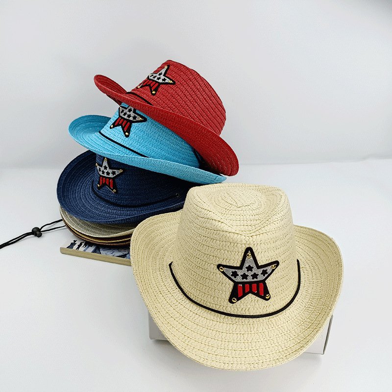 Children's hat, summer denim sun hat, five pointed star beach sun hat for boys and girls, sun hat, sun resistant straw hat