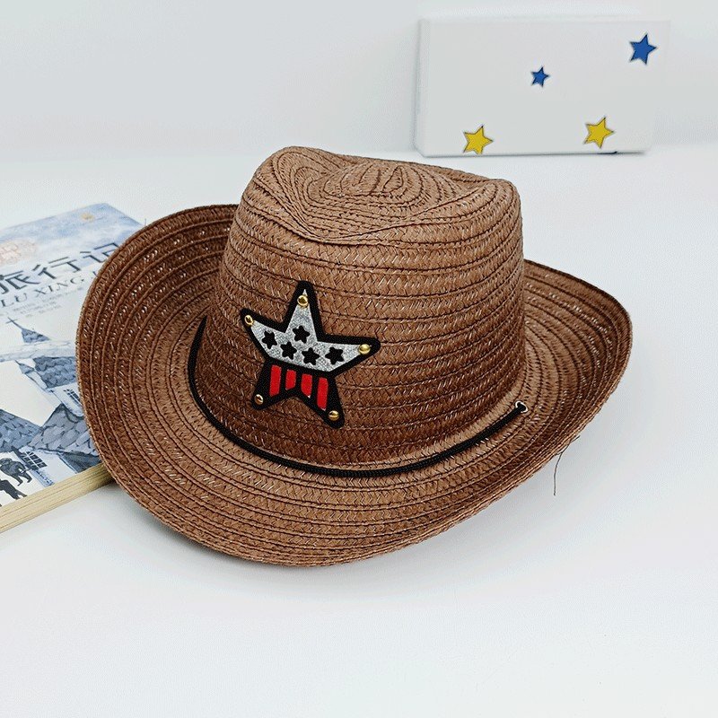 Children's hat, summer denim sun hat, five pointed star beach sun hat for boys and girls, sun hat, sun resistant straw hat