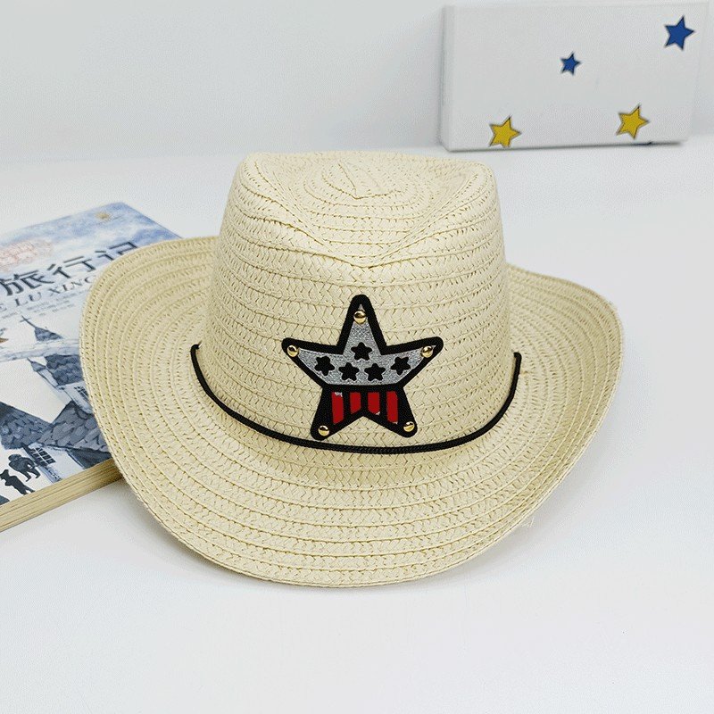 Children's hat, summer denim sun hat, five pointed star beach sun hat for boys and girls, sun hat, sun resistant straw hat