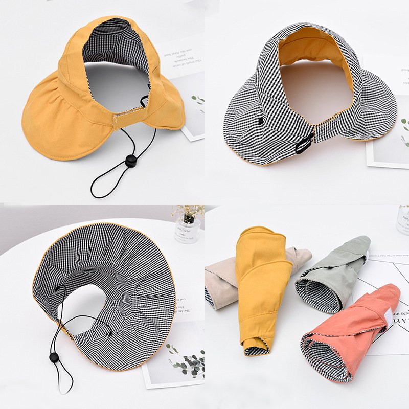 Children's empty top hat, summer checkered baby sun protection and sunshade hat, parent-child Korean version, girl princess sun fisherman hat