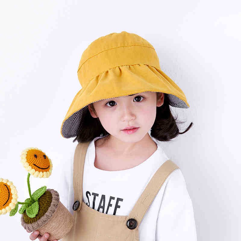 Children's empty top hat, summer checkered baby sun protection and sunshade hat, parent-child Korean version, girl princess sun fisherman hat