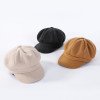 Pure color woolen octagonal hat for women, thick warm beret for autumn and winter, retro painter hat