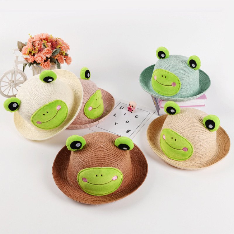 New Summer Fisherman's Hat Korean Edition Cute Frog Baby Trendy Cute Hat for Boys and Girls Sunshade and Sunscreen Grass Hat