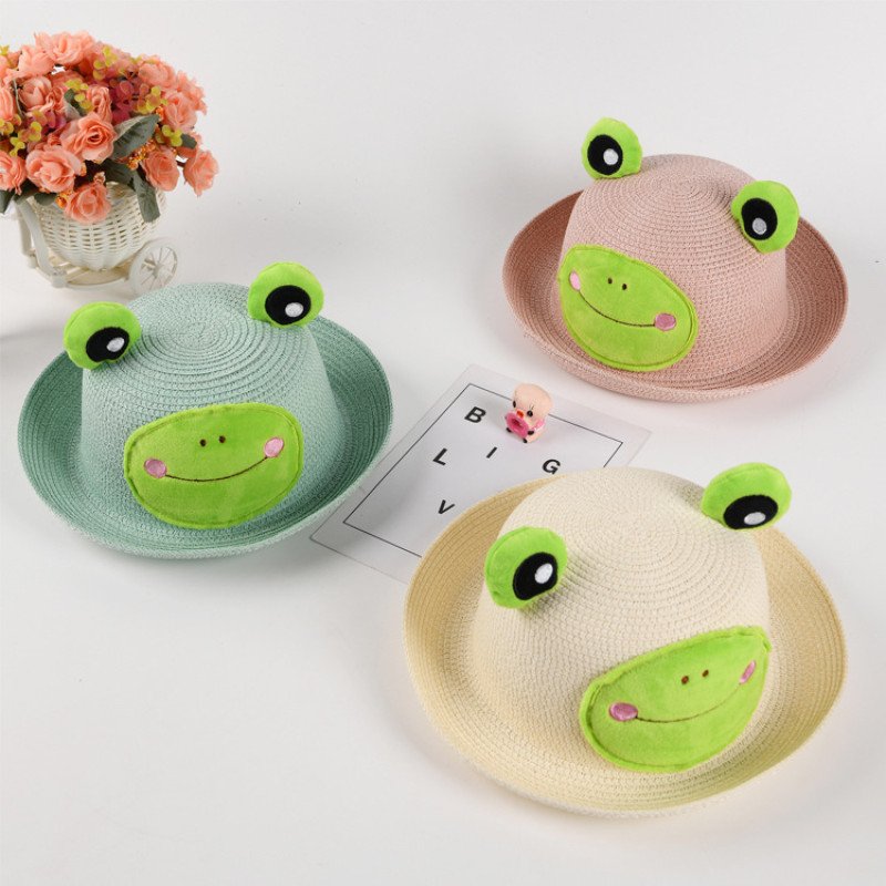 New Summer Fisherman's Hat Korean Edition Cute Frog Baby Trendy Cute Hat for Boys and Girls Sunshade and Sunscreen Grass Hat