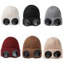 Hats, autumn and winter men and women windproof glasses, plush ski knitted hat, warm wool hat