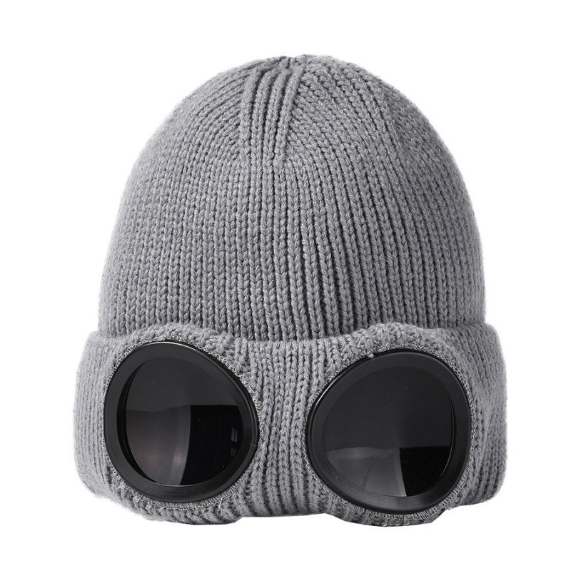 Hats, autumn and winter men and women windproof glasses, plush ski knitted hat, warm wool hat