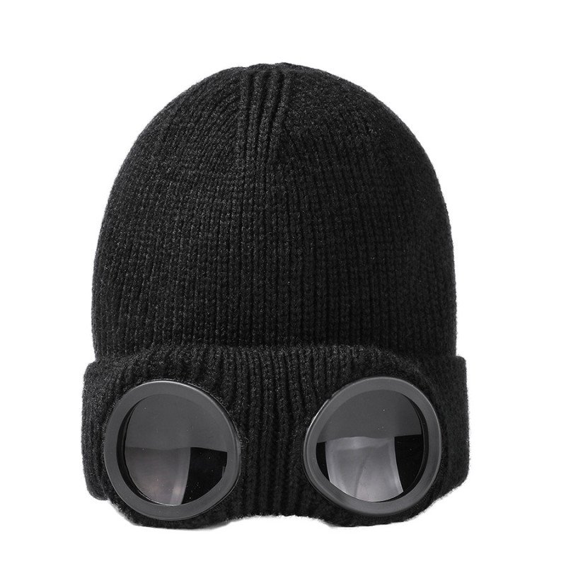 Hats, autumn and winter men and women windproof glasses, plush ski knitted hat, warm wool hat
