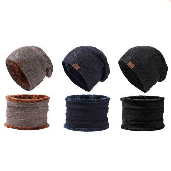 Warm hats, couples leather labels, solid color, plush knitted hats for men and women