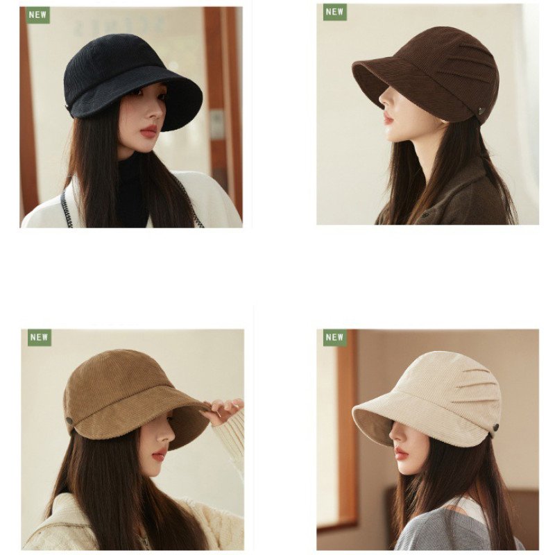 Minimalist style twill corduroy duckbill hats, autumn and winter fisherman hats for women
