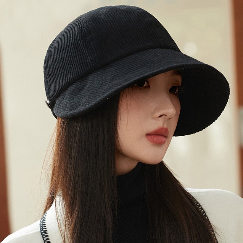 Minimalist style twill corduroy duckbill hats, autumn and winter fisherman hats for women