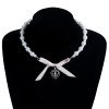 Love Cross Imitation Pearl Bead Necklace Small Fragrant Wind Ribbon Bow French Necklace