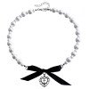 Love Cross Imitation Pearl Bead Necklace Small Fragrant Wind Ribbon Bow French Necklace