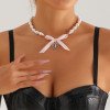 Love Cross Imitation Pearl Bead Necklace Small Fragrant Wind Ribbon Bow French Necklace