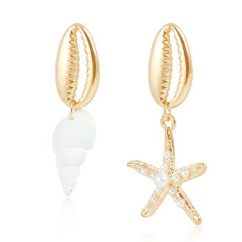 Beach style minimalist creative starfish conch earrings women's ocean series high brightness pearl earrings