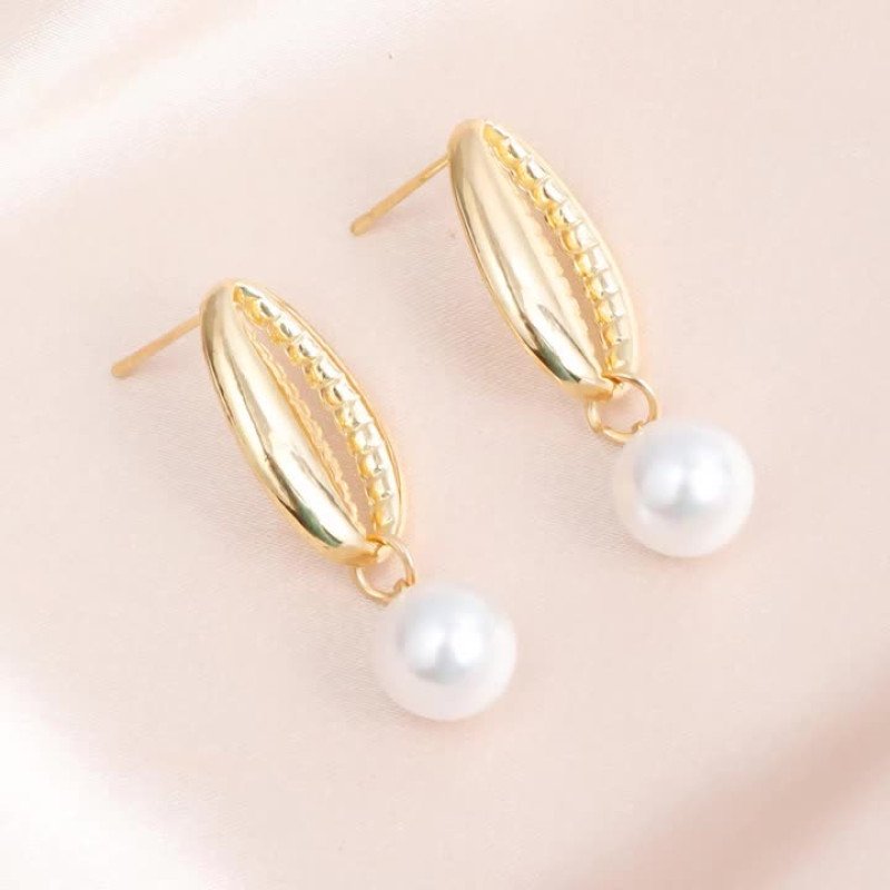 Beach style minimalist creative starfish conch earrings women's ocean series high brightness pearl earrings