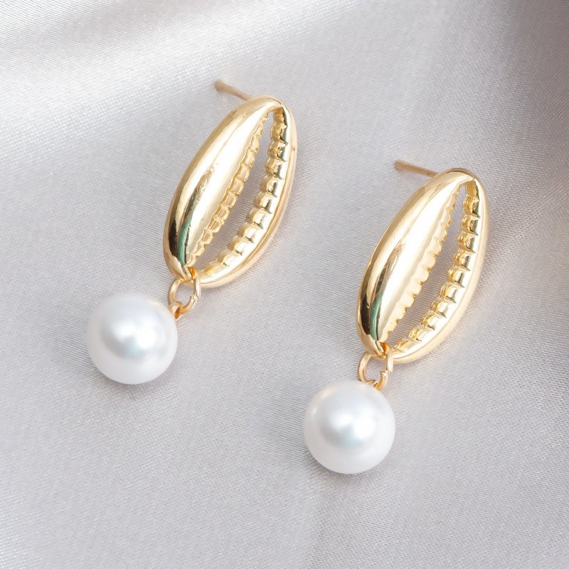 Beach style minimalist creative starfish conch earrings women's ocean series high brightness pearl earrings