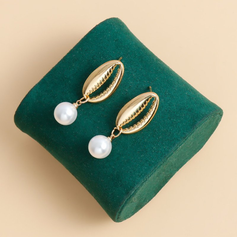Beach style minimalist creative starfish conch earrings women's ocean series high brightness pearl earrings