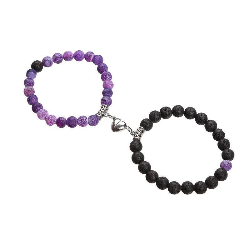Love heart, peach heart, magnet stone, couple's bracelet, agate stone, purple bracelet, gift