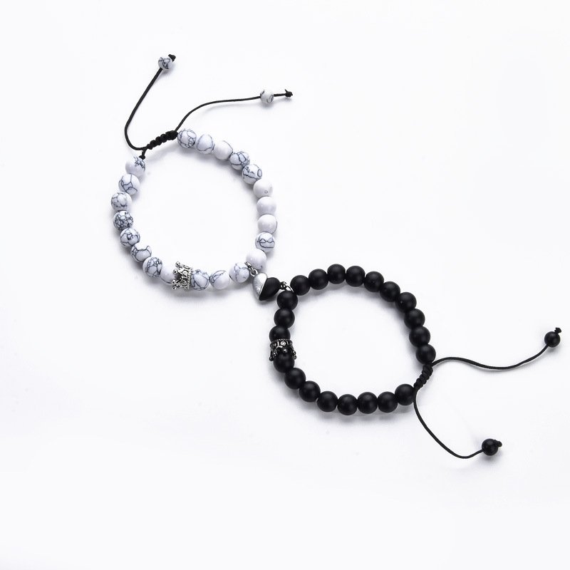 Love heart, peach heart, magnet stone, couple's bracelet, agate stone, purple bracelet, gift