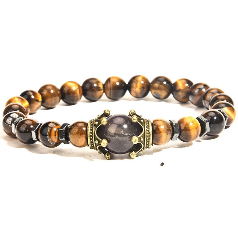 Charm Men's Bracelet Fashion Luxury Alloy Crown Tiger Eye Stone Bead Bracelet Jewelry Men