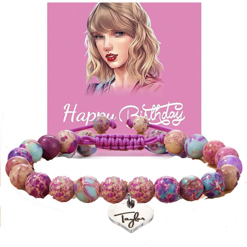 Stainless steel Taylor agate crystal bracelet woven heart pendant pink zebra green Dongling purple emperor stone