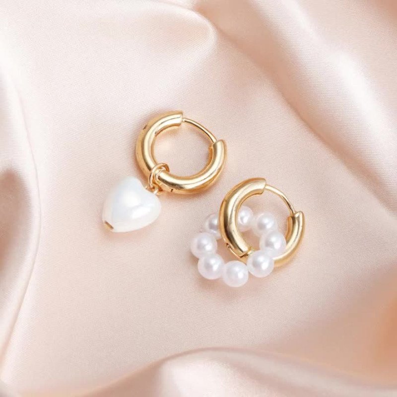 Fashion pearl bead earrings, asymmetrical heart-shaped pendant earrings for women