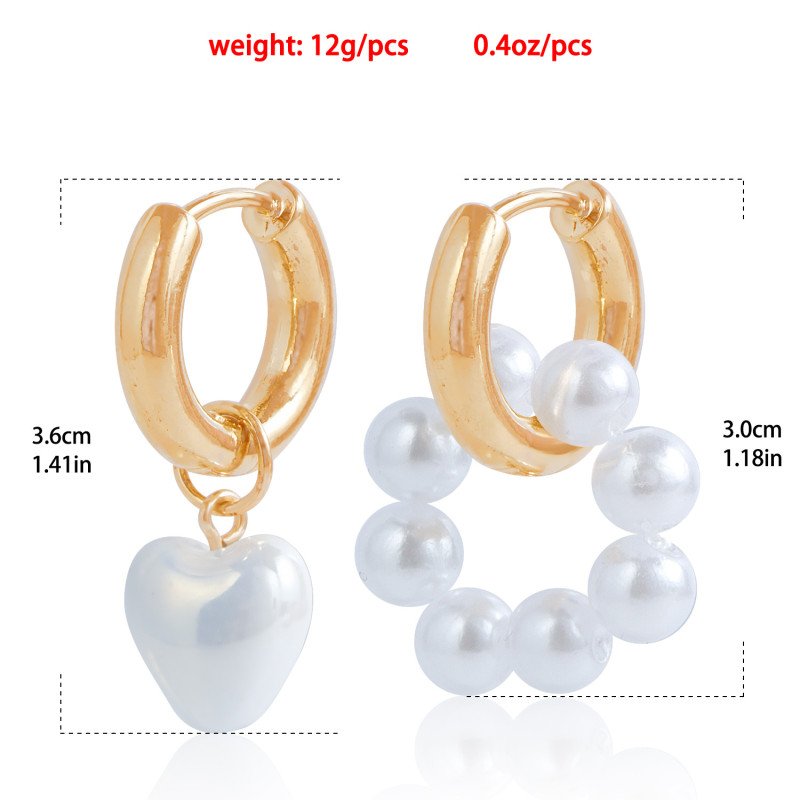Fashion pearl bead earrings, asymmetrical heart-shaped pendant earrings for women