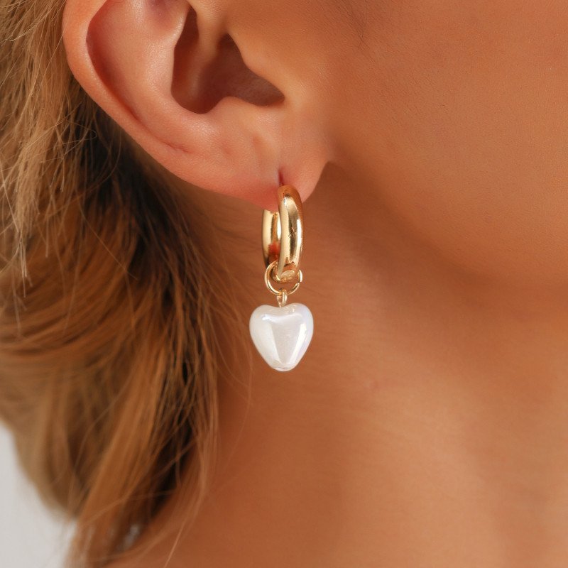 Fashion pearl bead earrings, asymmetrical heart-shaped pendant earrings for women