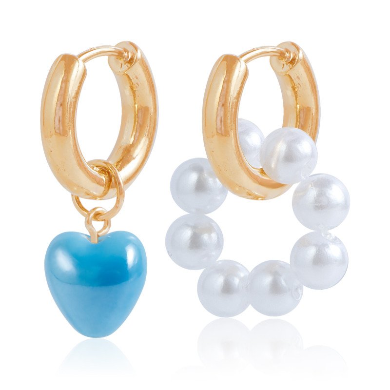 Fashion pearl bead earrings, asymmetrical heart-shaped pendant earrings for women